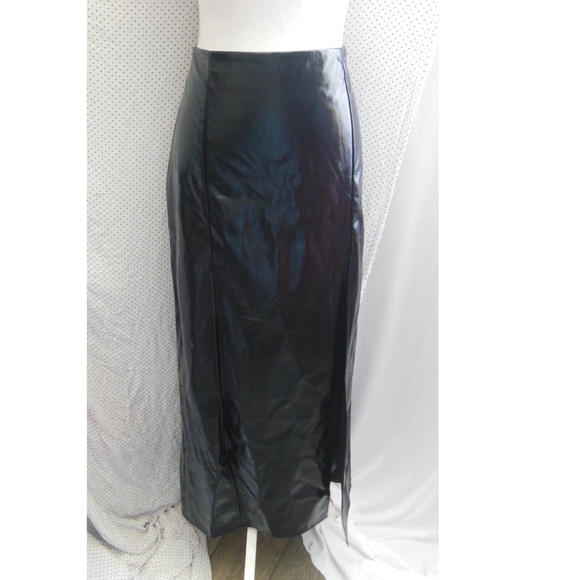 NEW TOPSHOP Black VINYL Double Slit FAUX LEATHER Rocker Chic MAXI SKIRT US 8 - Picture 4 of 16